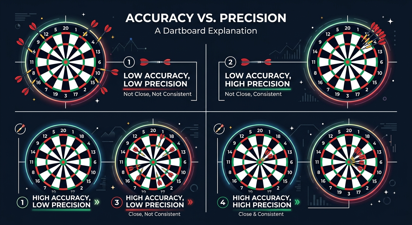 Accuracy vs Precision on a Dartboard
